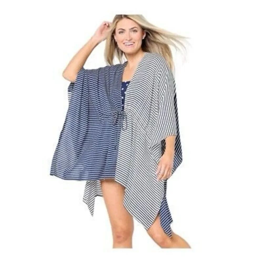 Lands End OS drawstring waist striped Kimono